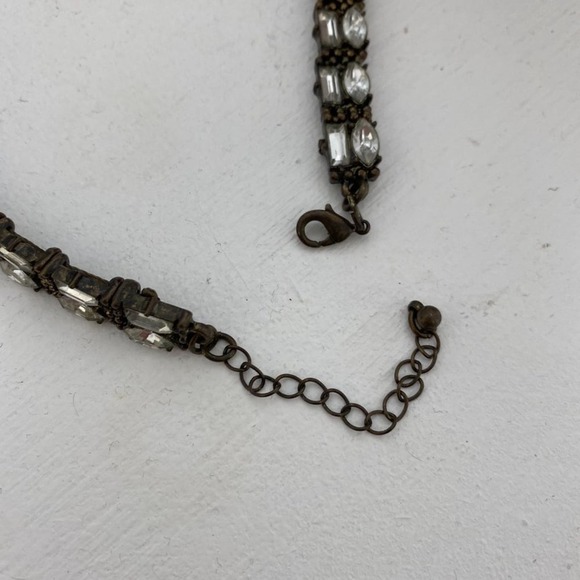 Rhinestone Choker Necklace Burnished Gold Fashion Jewelry Boho - Picture 6 of 6